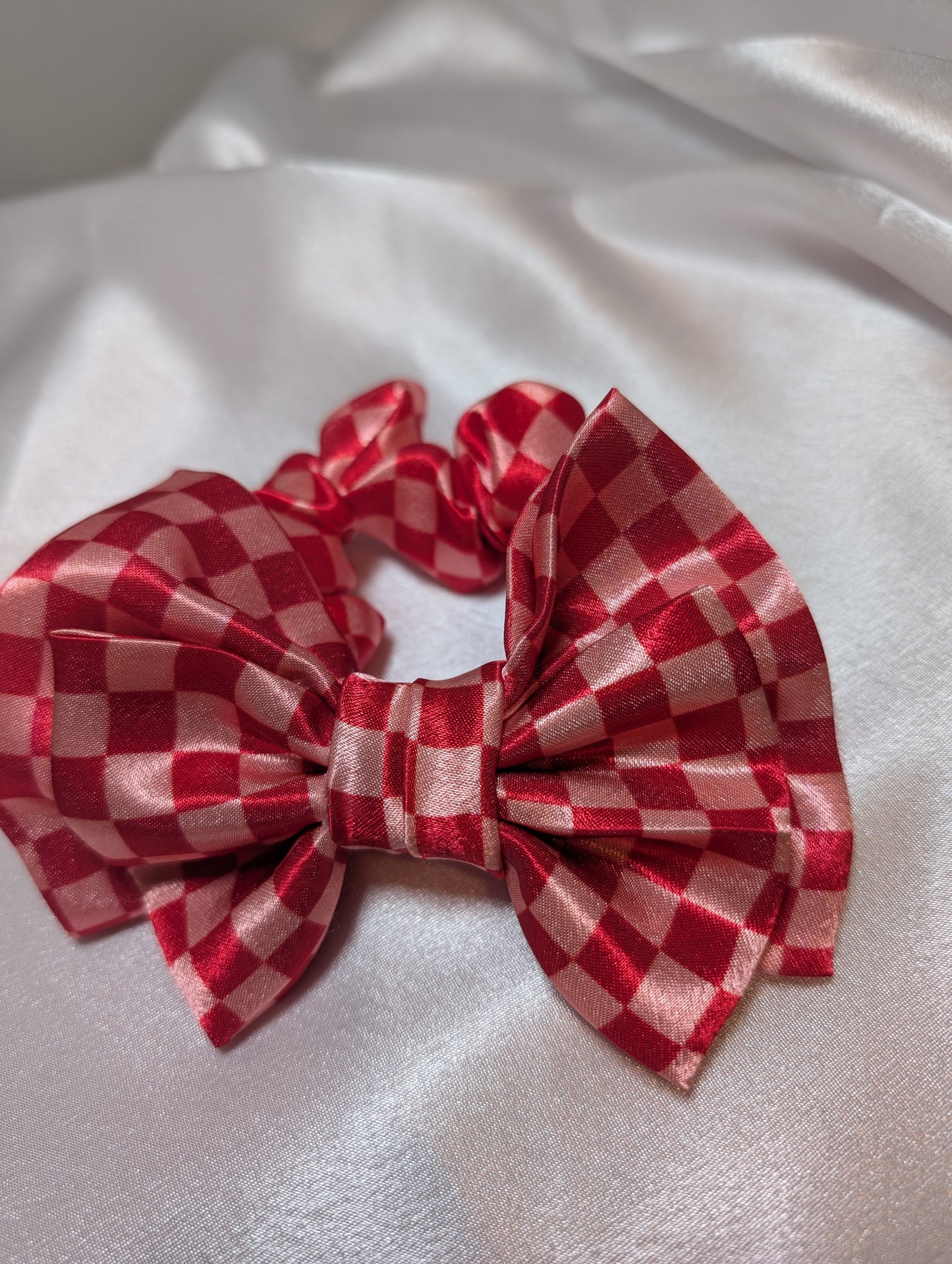 Mini Red & Pink Satin Scrunchie Bow