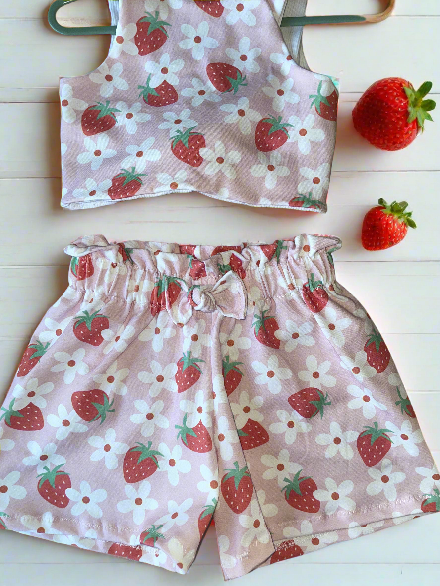 Floral Strawberries - Paperbag Shorts