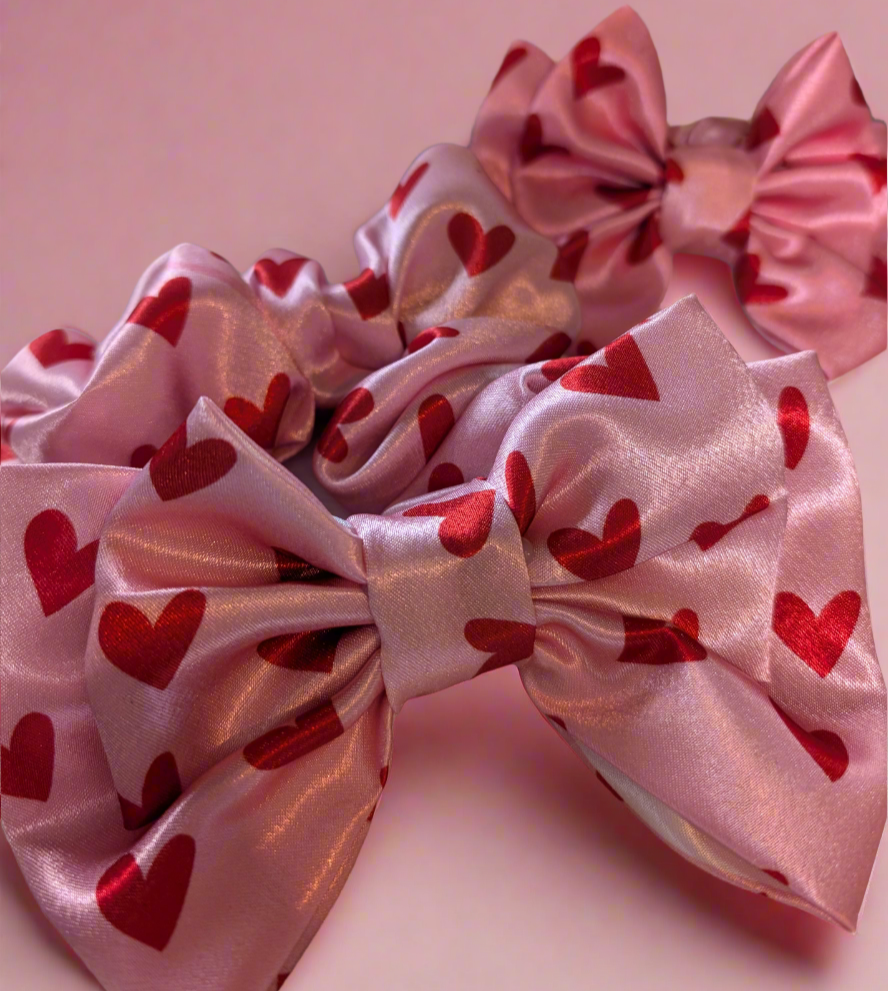 Love Hearts Satin Scrunchie Bow