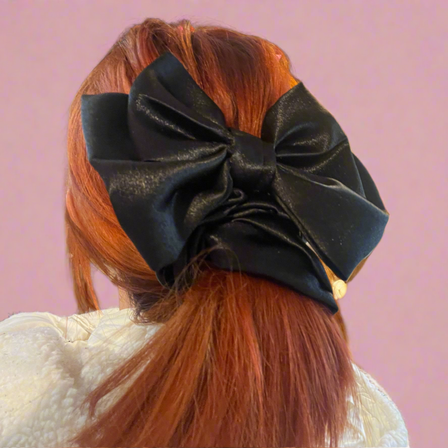 Large Black Satin Scrunchie Bow