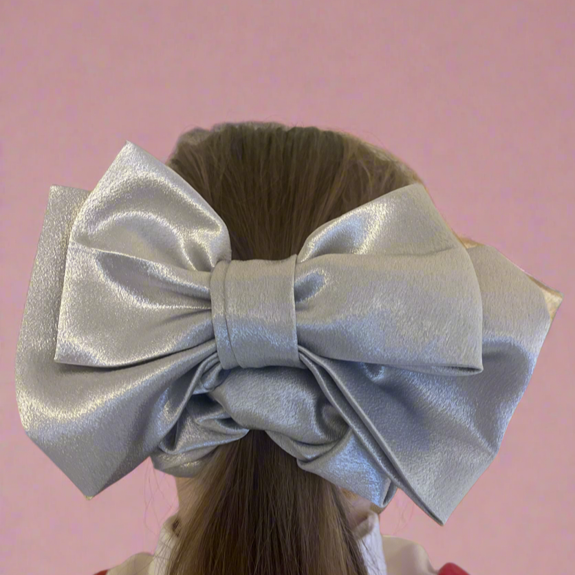 Large Silver Satin Scrunchie Bow