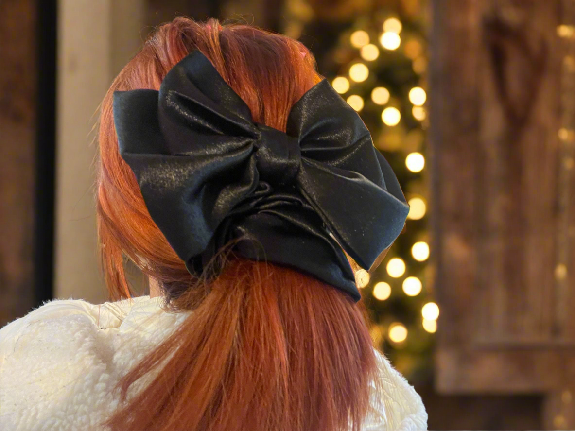 Large Black Satin Scrunchie Bow