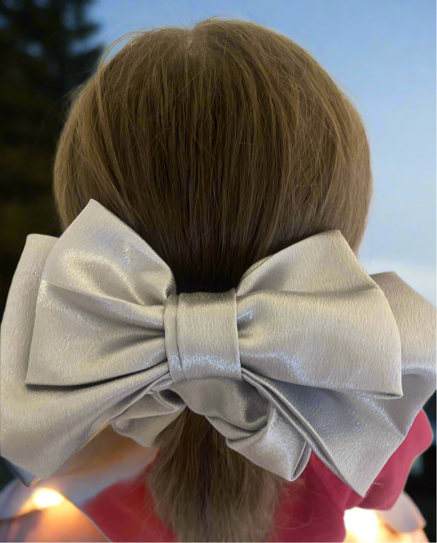 Large Silver Satin Scrunchie Bow