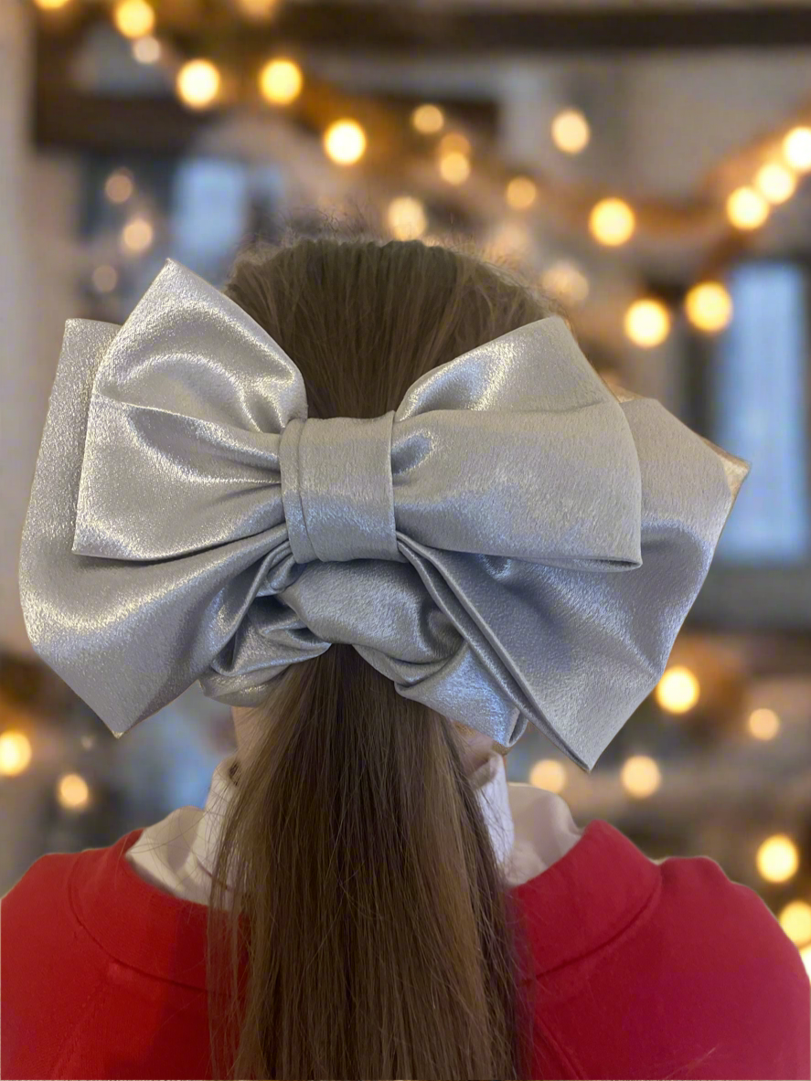 Large Silver Satin Scrunchie Bow