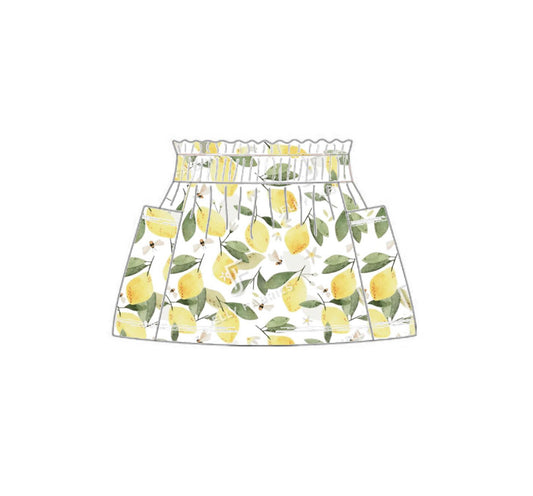 Lemons In White  - Paperbag Pocket Skirt