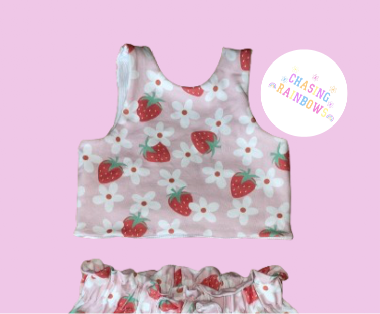 Floral Strawberries - Reversible Tie Back Top