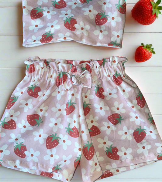 Floral Strawberries - Paperbag Shorts