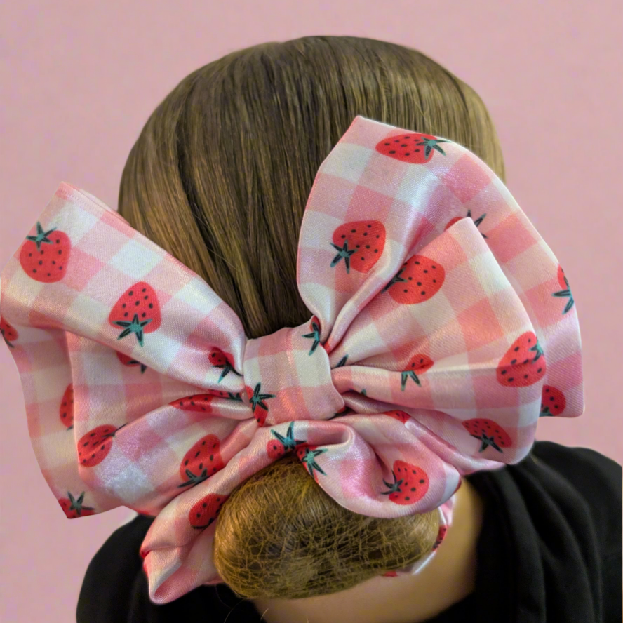 Strawberry Bliss Satin Scrunchie Bow