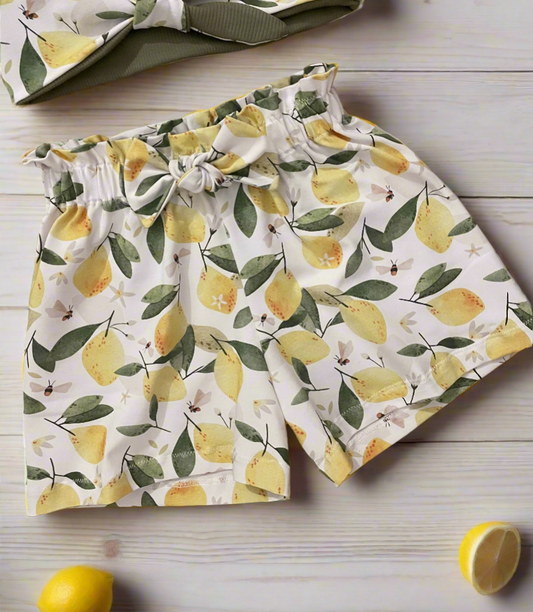 Lemons in White - Paperbag Shorts