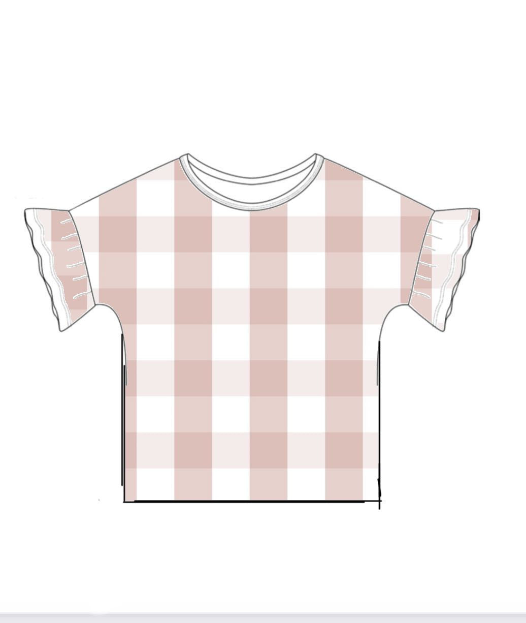 Oversized Ruffle Sleeve Tee - Gingham Designs