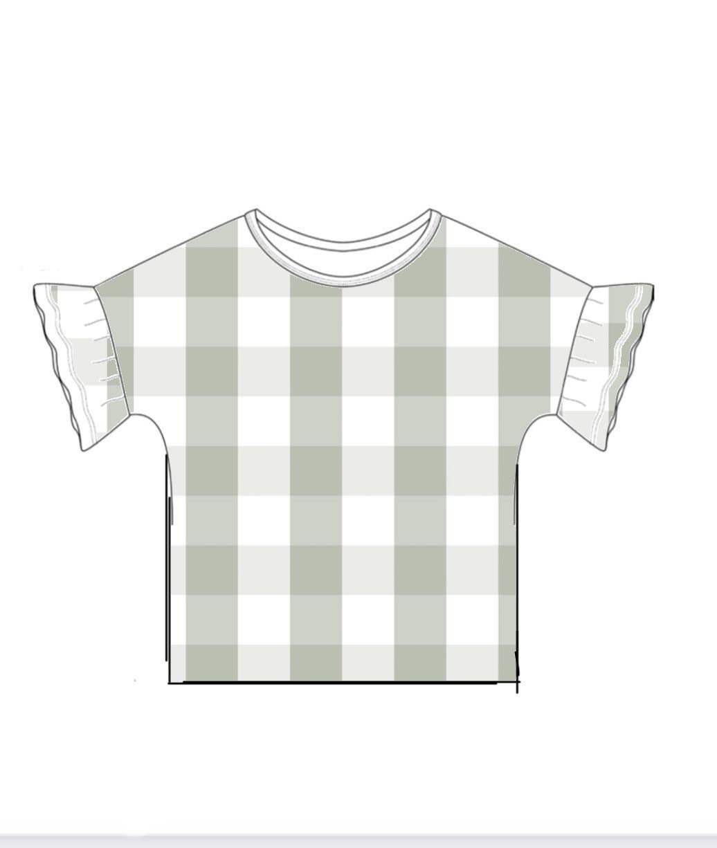 Oversized Ruffle Sleeve Tee - Gingham Designs