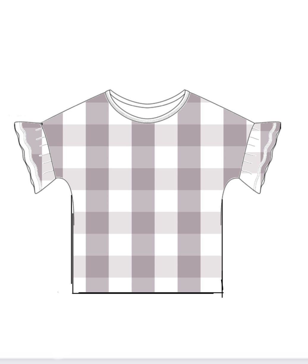 Oversized Ruffle Sleeve Tee - Gingham Designs