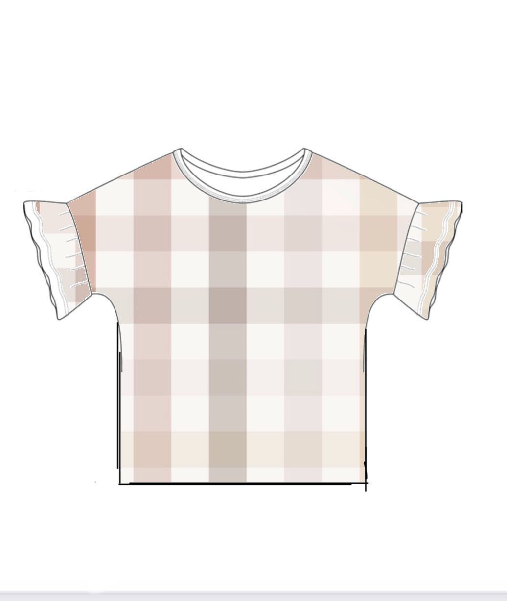 Oversized Ruffle Sleeve Tee - Gingham Designs