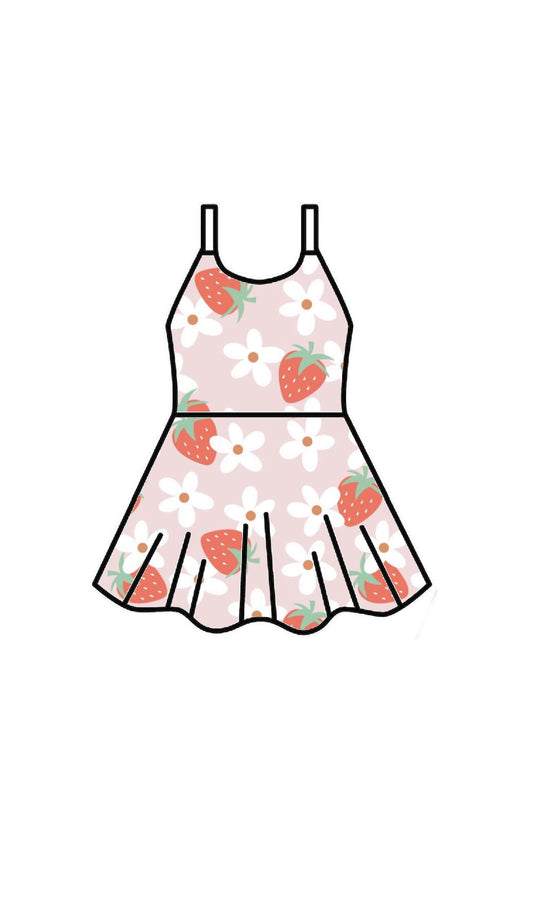 Floral Strawberries - Bow Back Dress