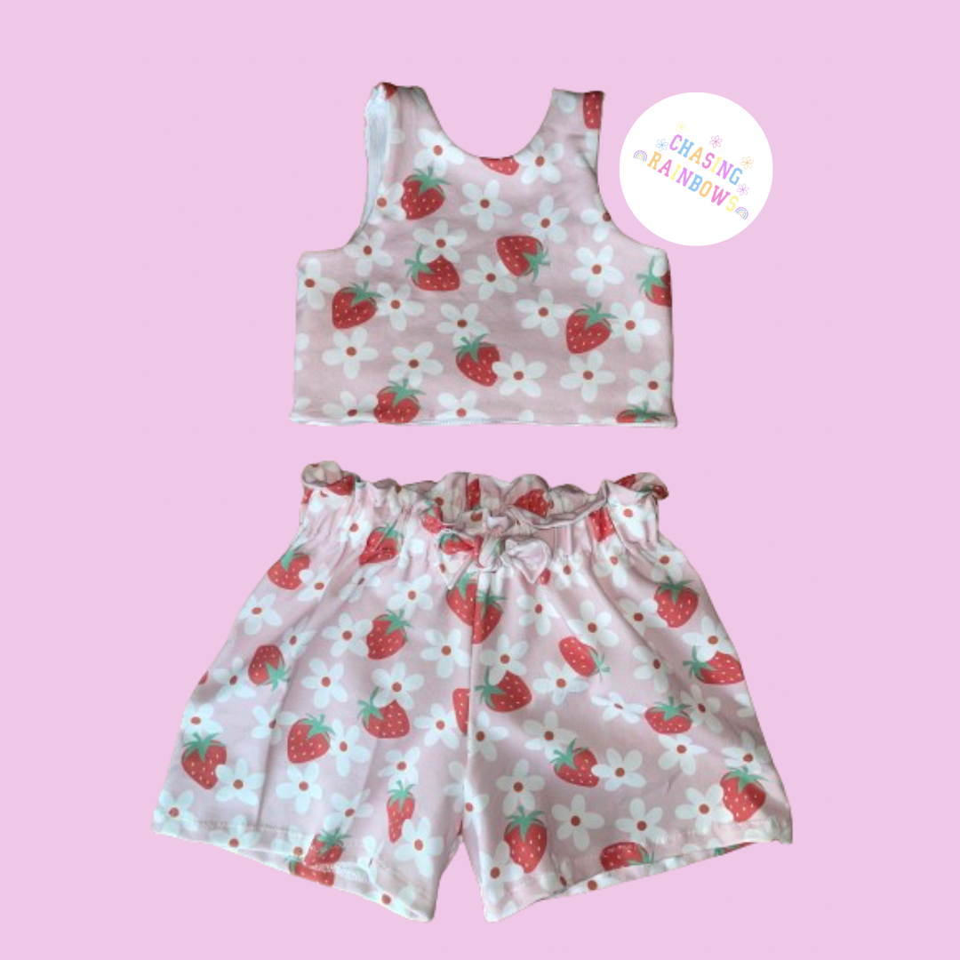 Floral Strawberries - Reversible Tie Back Top