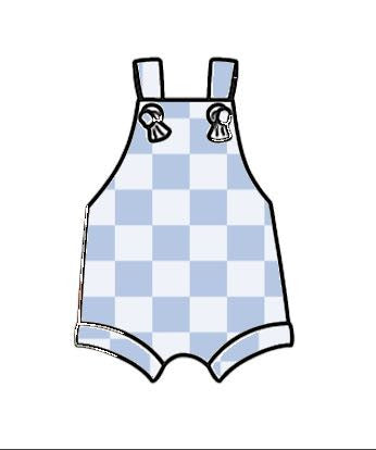 Powder Blue Check - Shorty Romper