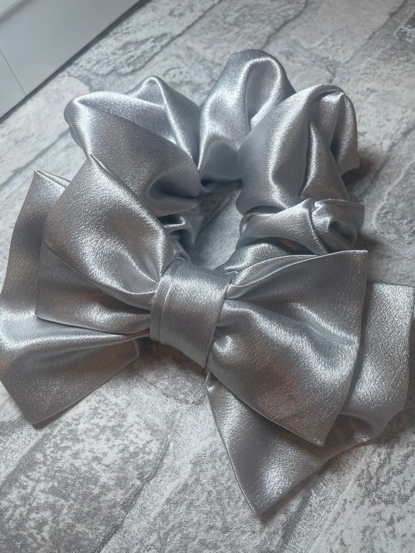 Large Silver Satin Scrunchie Bow