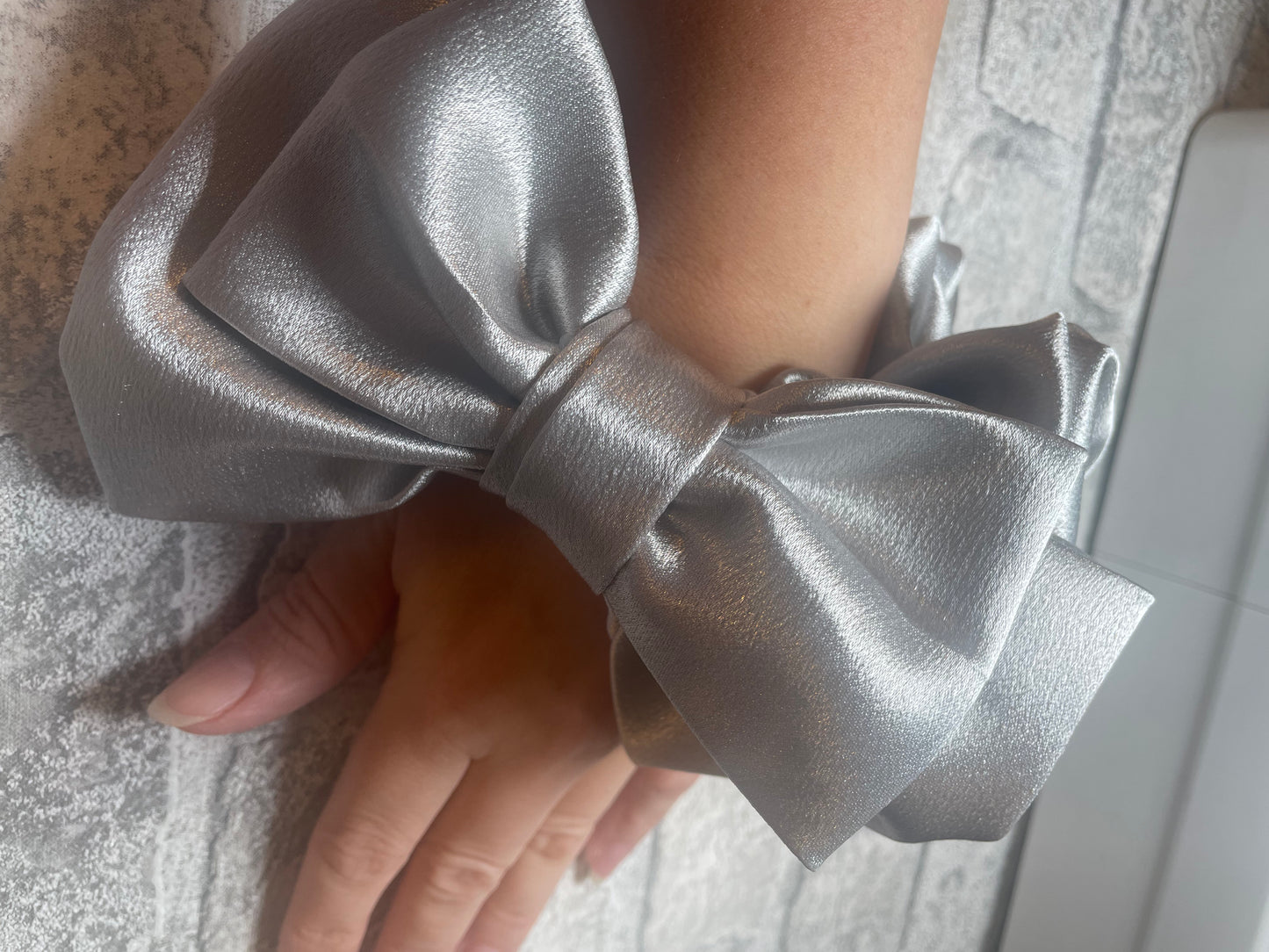 Large Silver Satin Scrunchie Bow