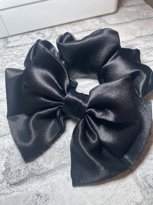 Large Black Satin Scrunchie Bow