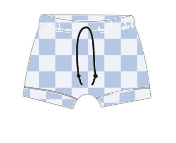 Powder Blue Check - Turn up Shorts