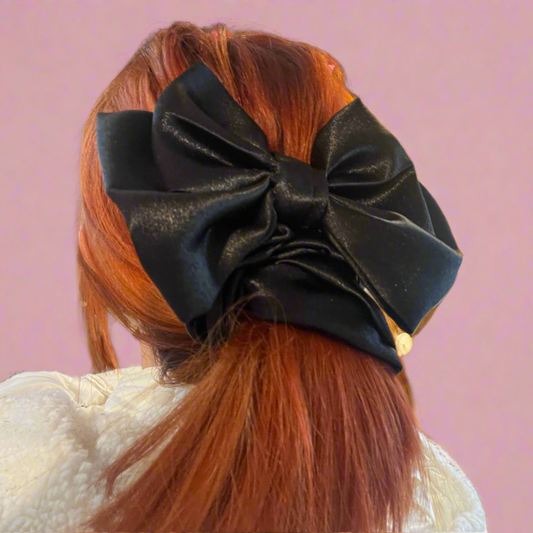 Large Black Satin Scrunchie Bow
