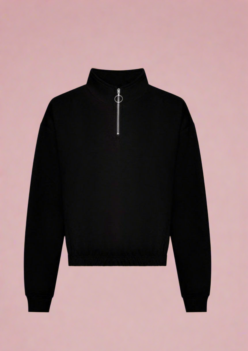 Ladies Cropped Zip Sweater