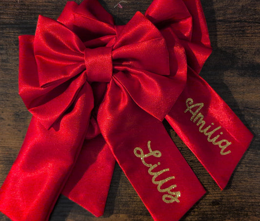 Bright Red  Scrunchie Bow - Long tails